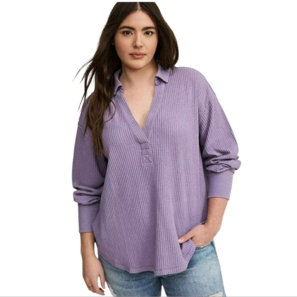 Torrid Purple Waffle Knit Collared V-neck Top Size 4X